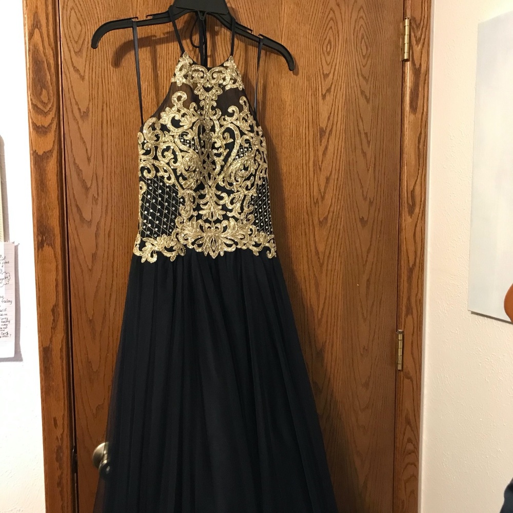 Navy and Gold Prom Dress